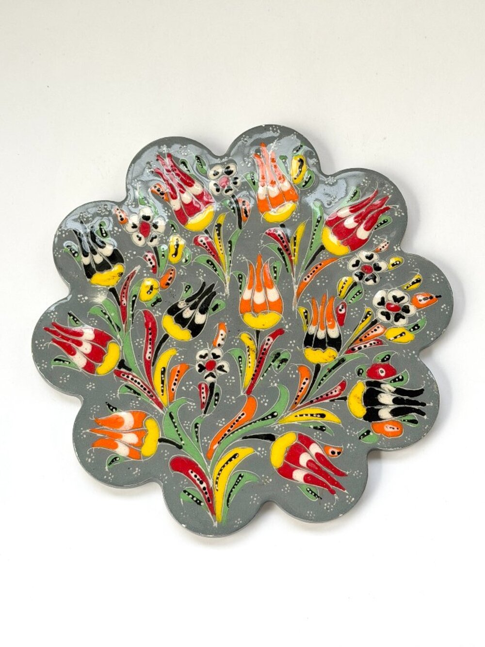 Handmade Turkish Ceramic Trivet – Iznik Style Tulip Floral Design